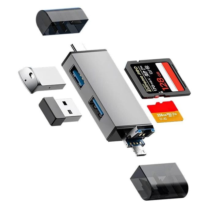 7 In 1 Kaartlezer USB C OTG Adapter USB Flash Drive USB3.0 2.0 Micro naar Type C Smart Card Reader Hoge Snelheid Overdracht gray