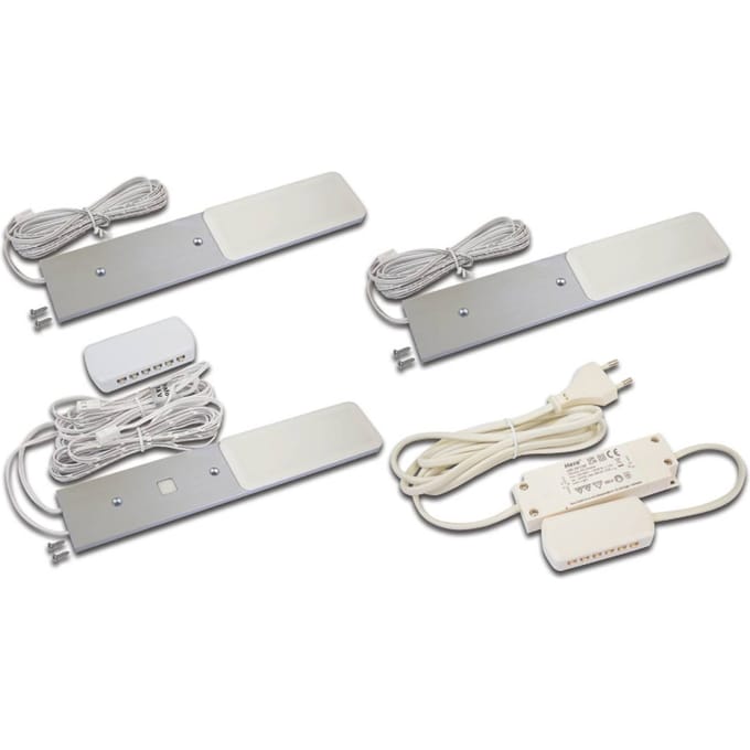Hera LED meubelverlichting S-Pad F, set van 3, aluminium 3.000 K Dimmer
