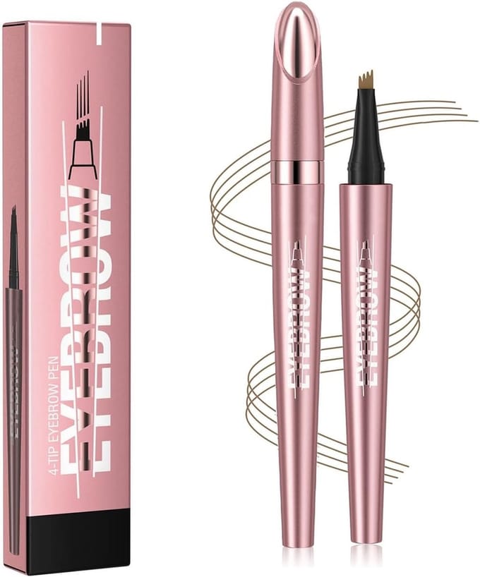 Waterproof Microblading Oogbrauwpen met 4 Fork Tips voor Natuurlijke Make-up, Zweetbestendig en Langdurig (Lichtbruin)