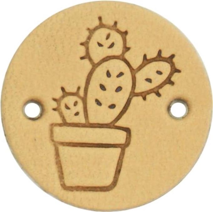 Durable Leren Label met Cactusopdruk – 2 cm – Set van 2 Stuks