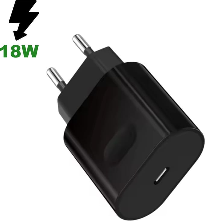 USB C Adapter 18 Watt Snellader - Universeel USB C Oplader Quick Charge Zwart - USB C Lader