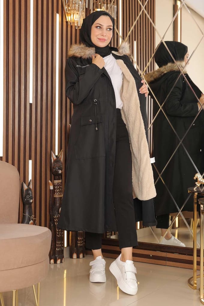 Stripe Detailed Jas Zwart