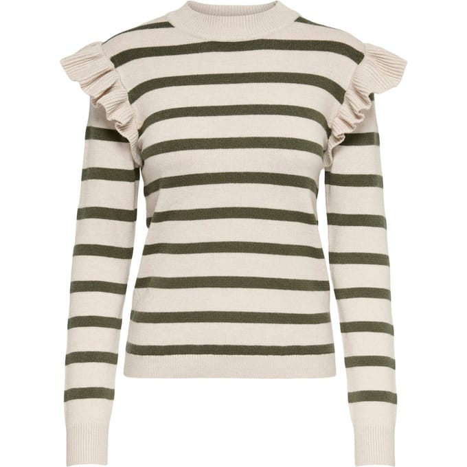 JDY - Maat XS -  JDYMARCO L/S STRIPED FRILL PULLOVER KNT Dames Trui