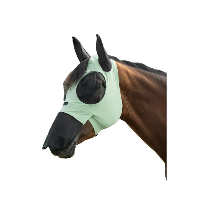 Elastische vliegenmuts voor paarden met neusscherm HKM