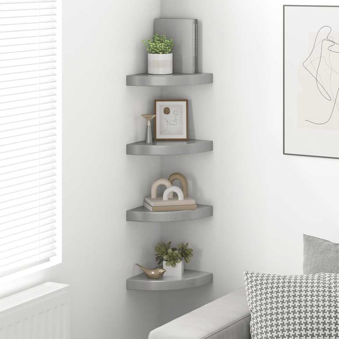 vidaXL - Hoekschappen - zwevend - 4 - st - 25x25x3,8 - cm - MDF - hoogglans - grijs