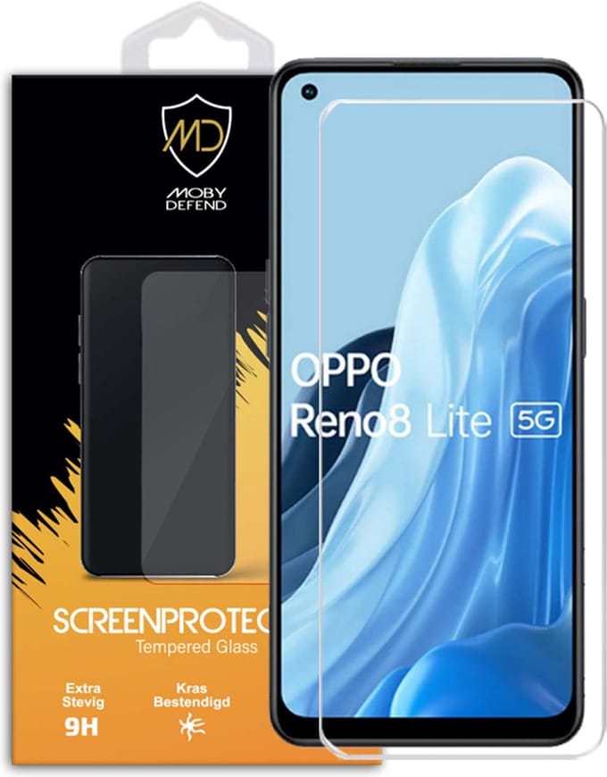 MobyDefend Screenprotector - Geschikt voor Oppo Reno8 Lite - Case-Friendly Screensaver - Gehard Glas
