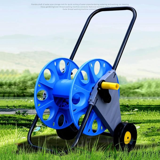 Tuinslang op wielen - Waterwagen - Buiten water geven - Zware constructie - 2 meter lang - Blauw