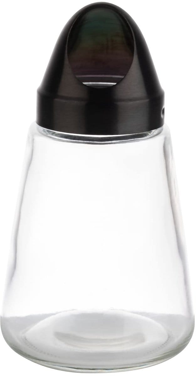 APS snack dispenser - glazen voorraadpot met RVS schroefdeksel - doseeropening - Ø 8,5 cm - hoogte 15,5 cm
