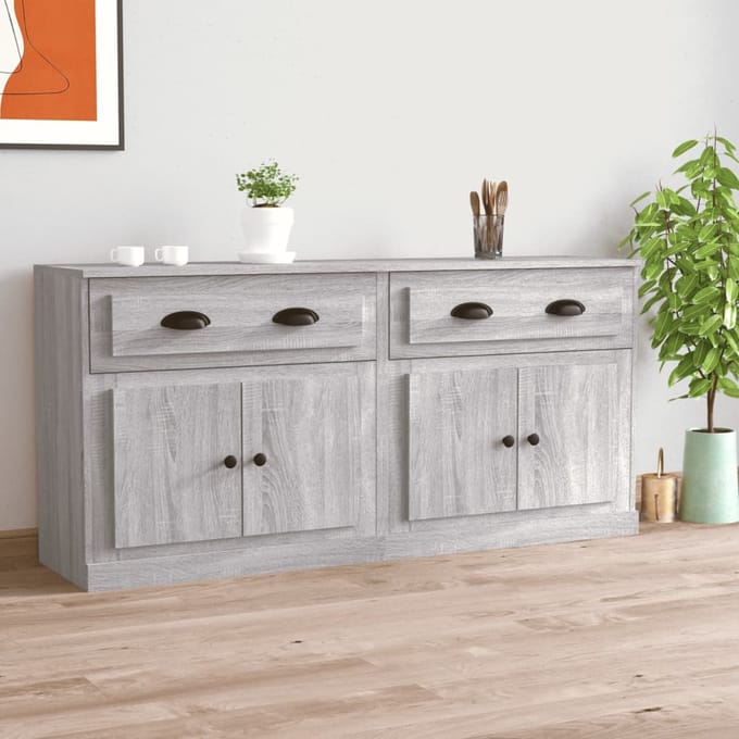 vidaXL - Dressoirs - 2 - st - bewerkt - hout - grijs - sonoma - eikenkleurig