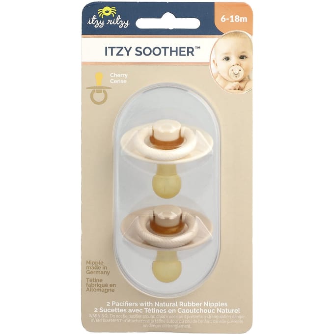 Itzy Soother™, avec Sucette en Caoutchouc Naturel, 6-18 Mois, Noix de Coco & Toast, 2 Pièces beige