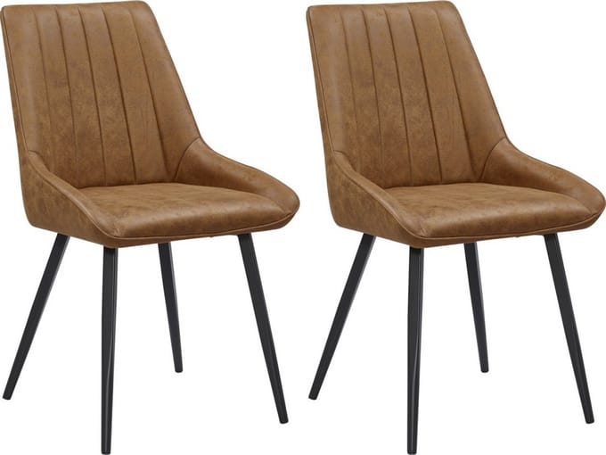 Colenis® - Skandi Eetkamerstoel - Set van 2 - Cognac - Microvezel - Microfiber - Industrieel - Design - Comfortabele en Duurzame Eetkamerstoelen
