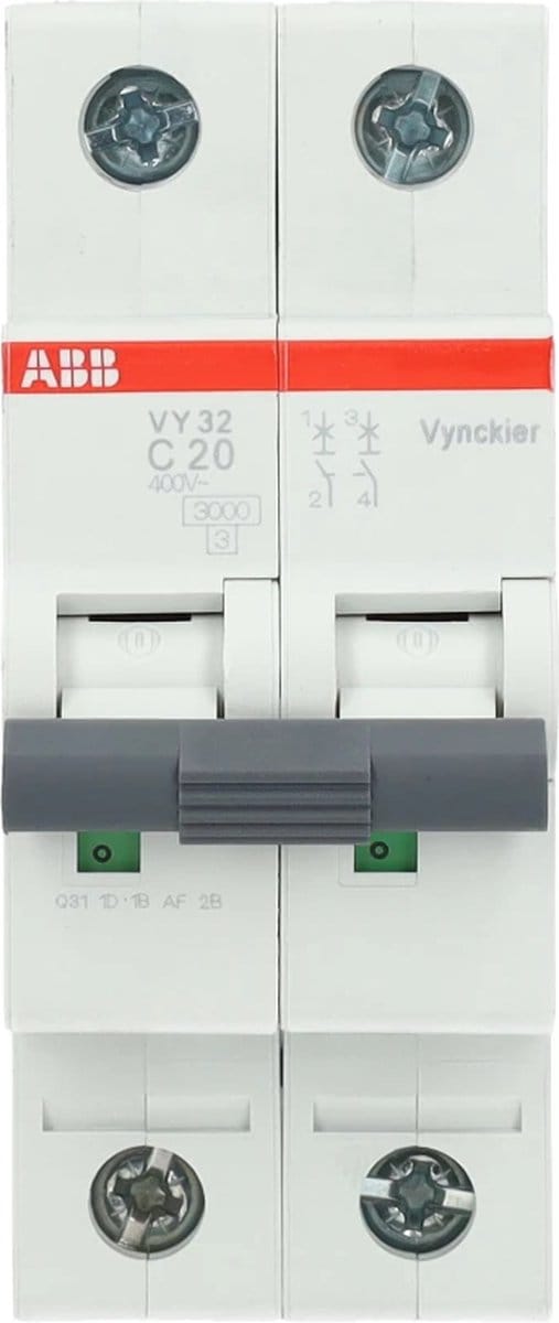 ABB Vynckier automaat 2-polig 20A C-curve (2CDS232089R0204)
