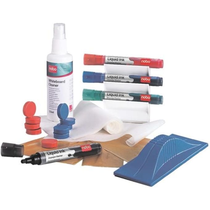 Nobo Whiteboard Starterkit - Met 4 Whiteboard stiften - Wisser - Magneten - Reinigingsspray