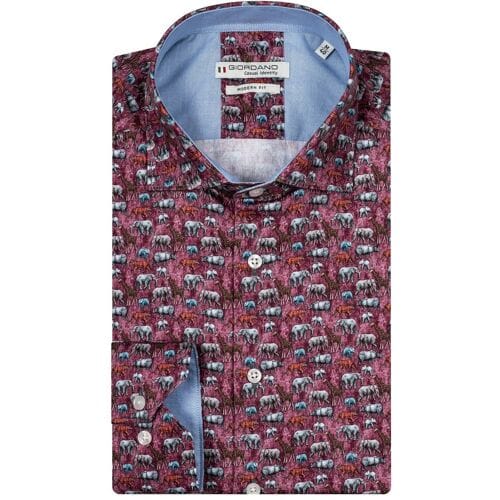 Giordano Overhemd Maggiore Animals Safari Subtle Stretch Cerise / male