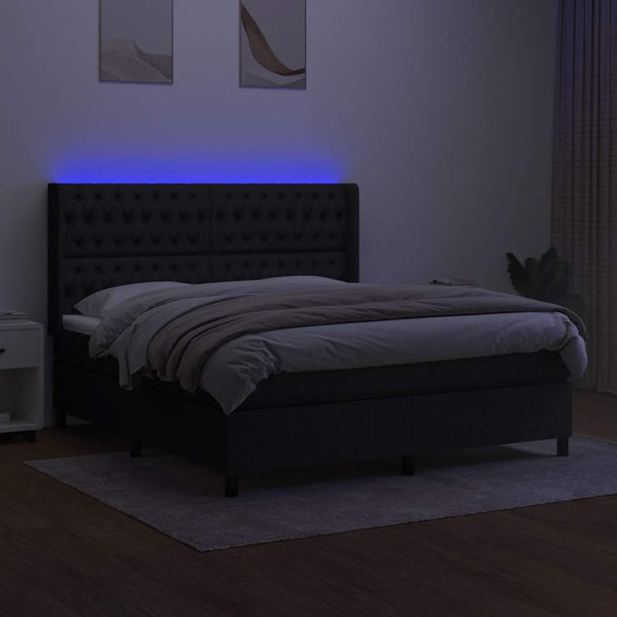 vidaXL - Boxspring - met - matras - en - LED - stof - zwart - 180x200 - cm