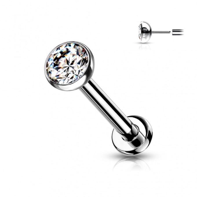 Piercing titanium CZ steen push in 0.8x6x2 - zilver wit - LMPiercings