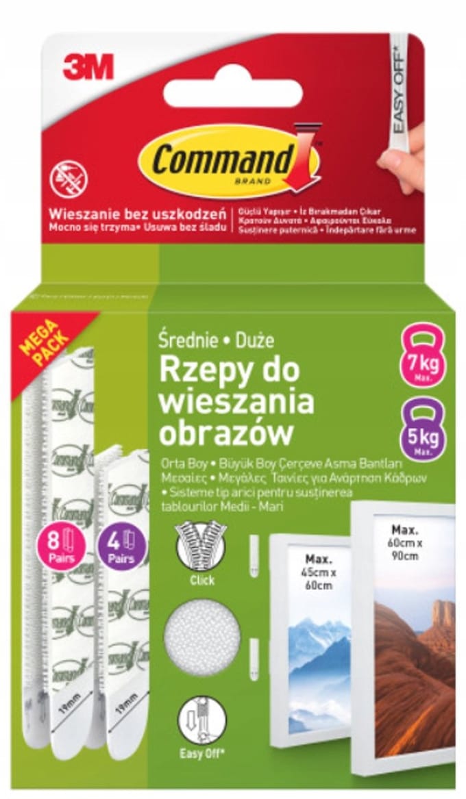 3M Command Serie - Verwijderbare Bevestigingsstrips - Wit - M+L Formaat - Tot 7 kg