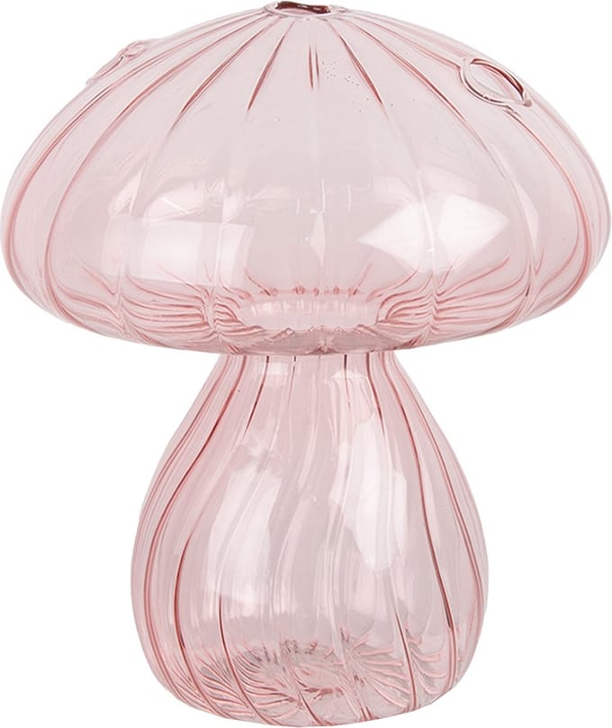 Clayre & Eef Decoratie Beeld Paddenstoel Ø 13x15 cm Roze Glas Herfst decoratie