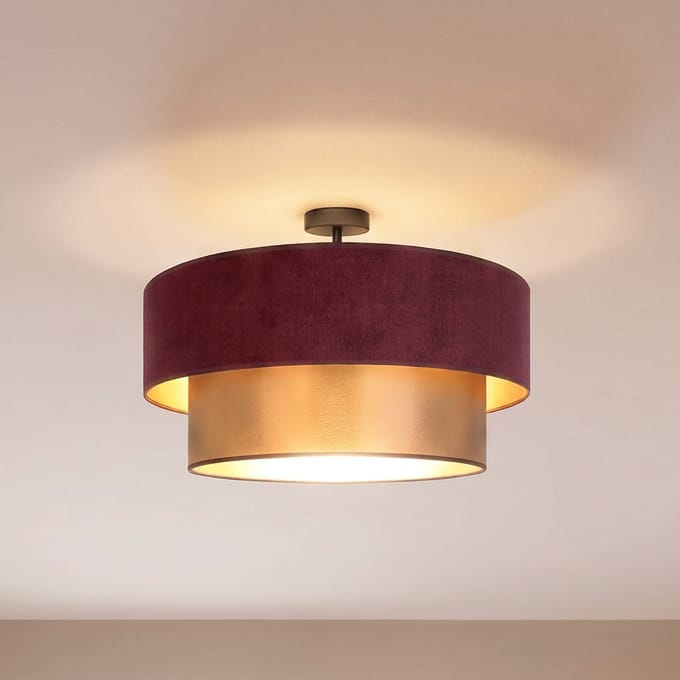Duolla Plafondlamp Dorina, donkerrood/goud, Ø 60 cm, textiel, E27