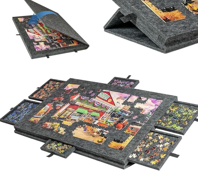 Kantelbare Puzzelplaat - Legpuzzelbord - Puzzels Sorteren - Met 6 Lades - 90 x 63 cm - Donkergrijs