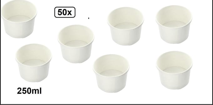 50x Soepbeker karton 250ml, wit - Soep salade beker festival warme dranken maaltijd carnaval