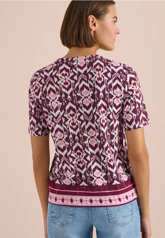 Shirt met korte mouwen, gespleten hals en print