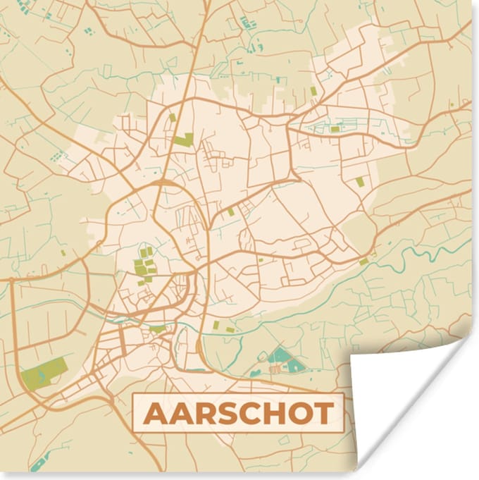 Poster Aarschot - Kaart - Plattegrond - Vintage - Stadskaart - 75x75 cm