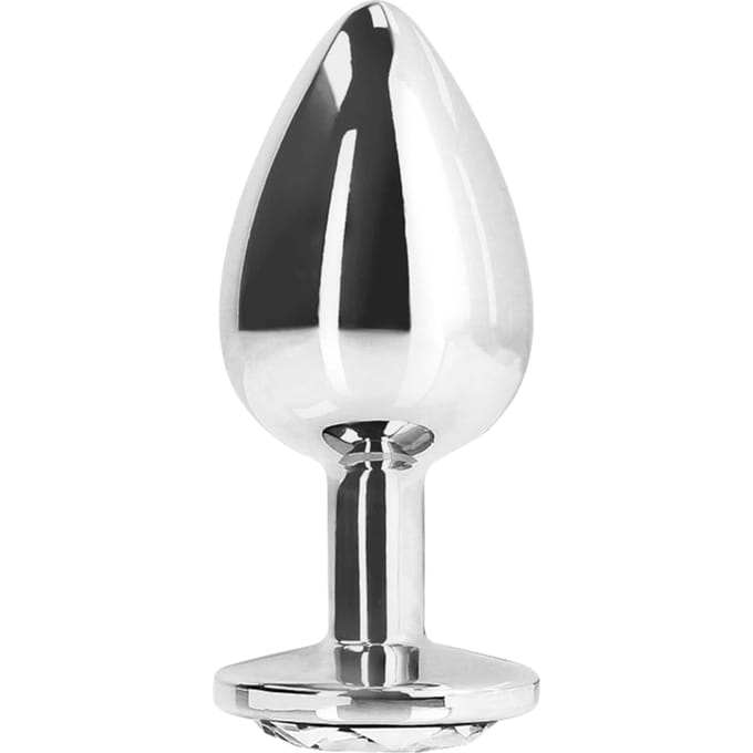 Shots - Ouch! OU796SIL - Round Gem Butt Plug - Small - Silver / Diamond