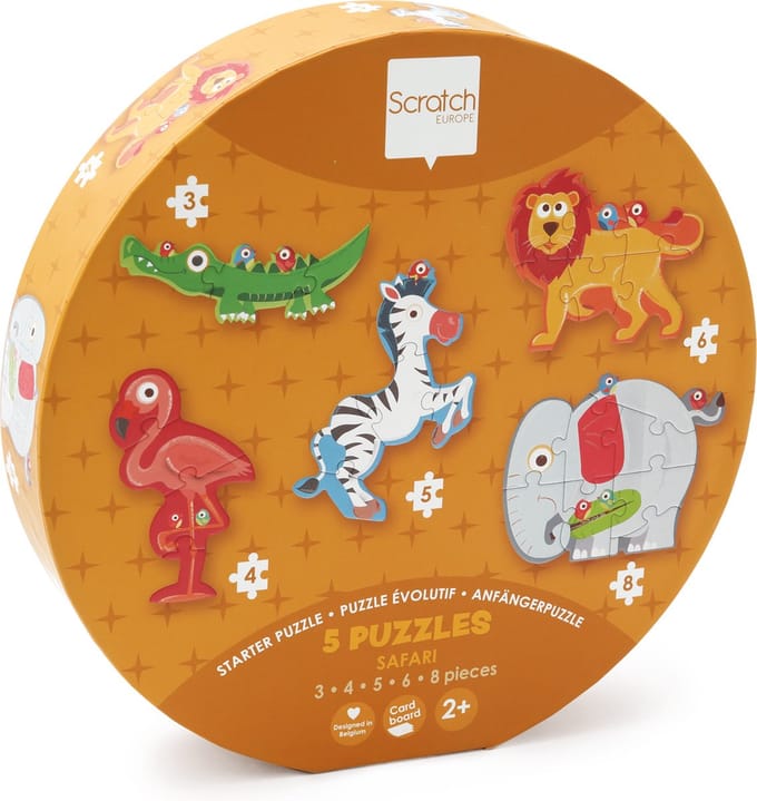 SCRATCH Beginnerspuzzel - Safari - Ca.10-18Cm - Met 5 Puzzels - 2 Jaar
