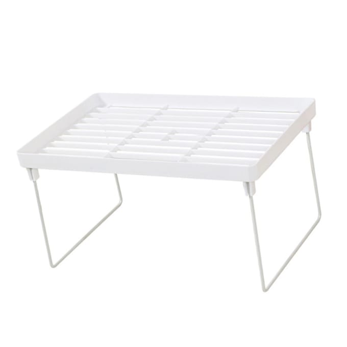 Étagère de cuisine empilable en plastique et métal Multifonctionnelle Empilable Organisateur d'étagère de comptoir de cuisine L white