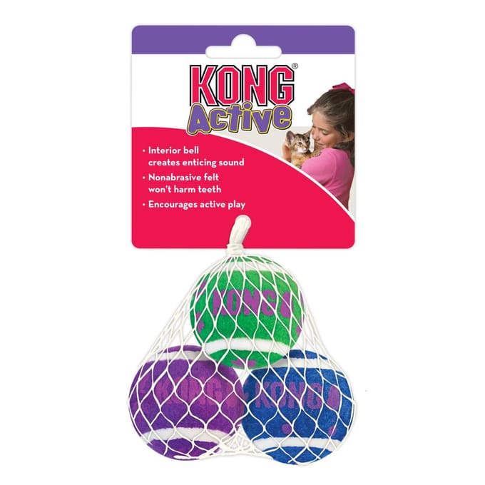 3x KONG Active Tennisballen met Belletjes Kattenspeelgoed