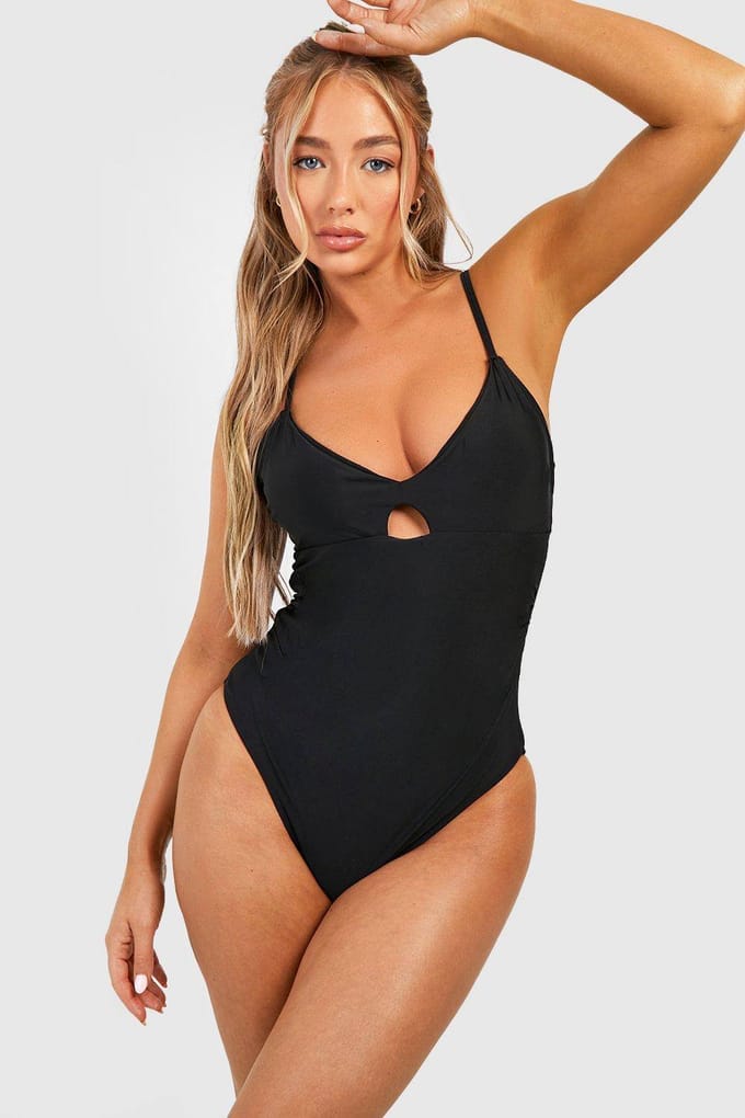 boohoo Dames Control Plunge Sleutelgat Badpak | Black | Maat: 16