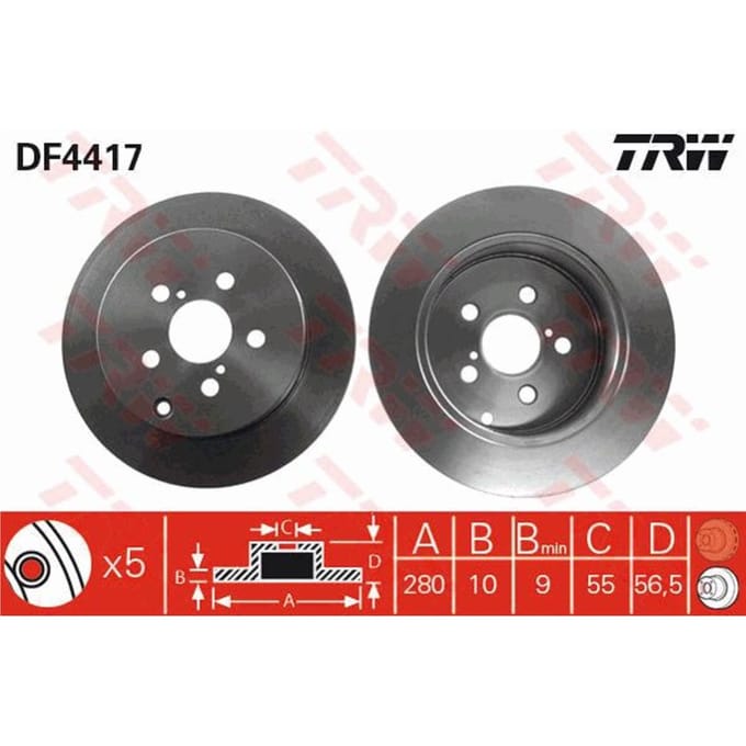 Remschijf TRW DF4417 achter, volledig, 1 Stuk