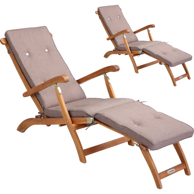 Ligbed Queen Mary® Set van 2 acaciahout FSC®-gecertificeerd incl kussen Crème gemêleerd