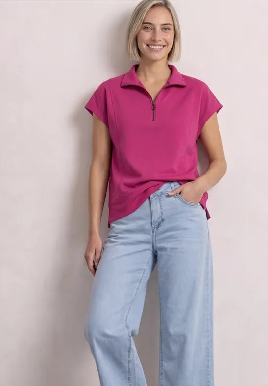 Mouwloos shirt met Silk-Look en ritssluiting