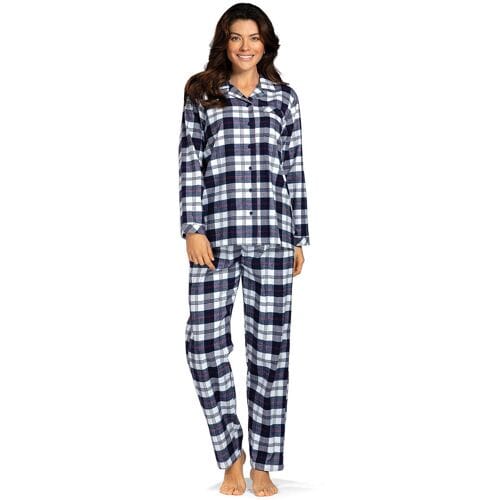 Flanellen doorknooppyjama Comtessa - Blauw - Maat - 46