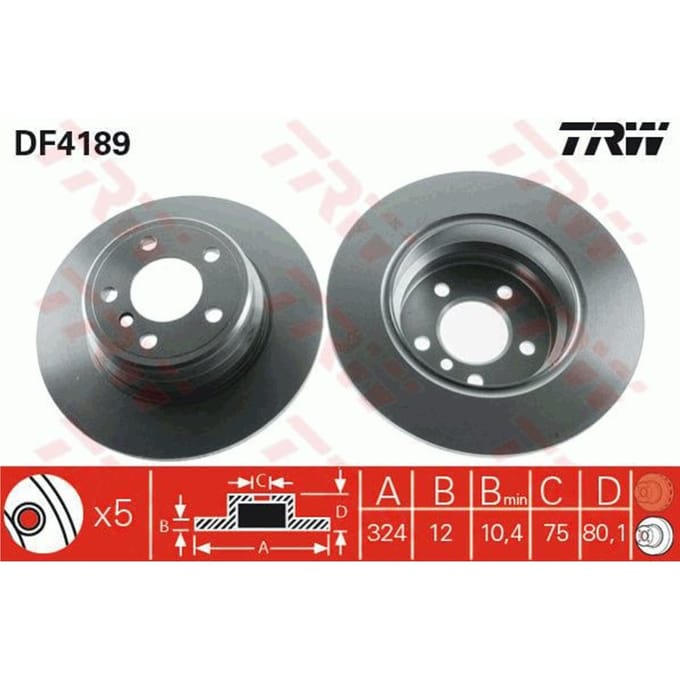 Remschijf TRW DF4189 achter, volledig, 1 Stuk