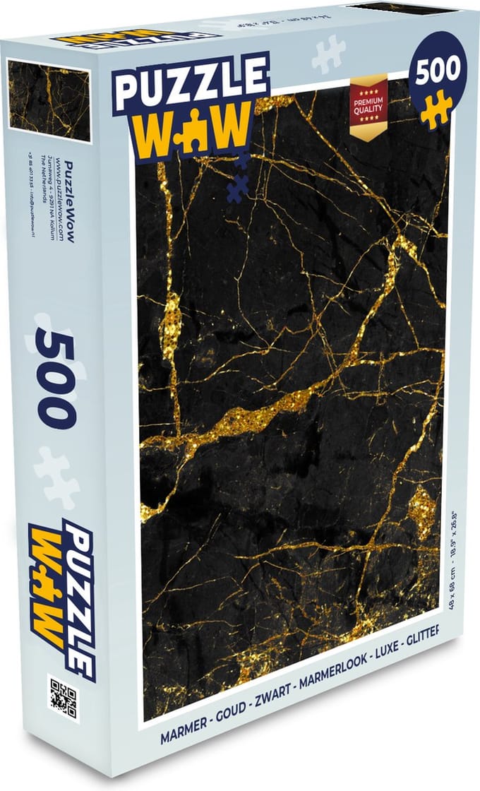 Puzzel Marmer - Goud - Zwart - Marmerlook - Luxe - Glitter - Legpuzzel - Puzzel 500 stukjes