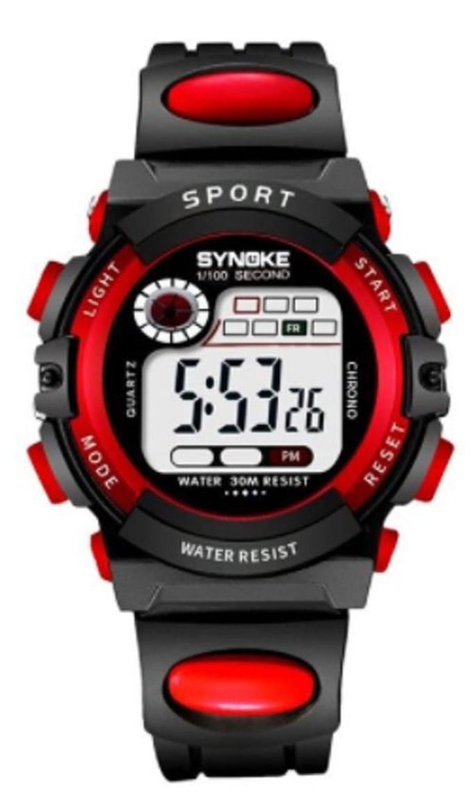 Synoke Kindersporthorloge Rubber - Zwart/Rood - Ø 38 mm