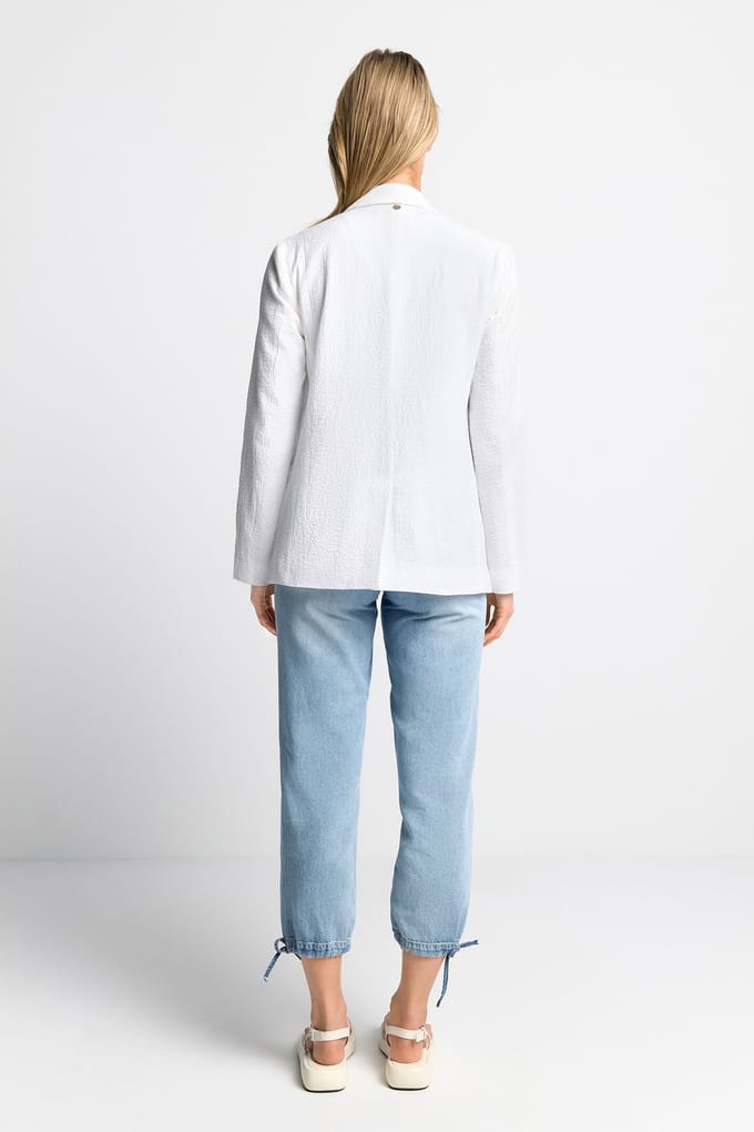 Rich & Royal Seersucker Double Breasted Blazer Organic White Größe: 34 | Blazer Outlet | Damen | Weiß