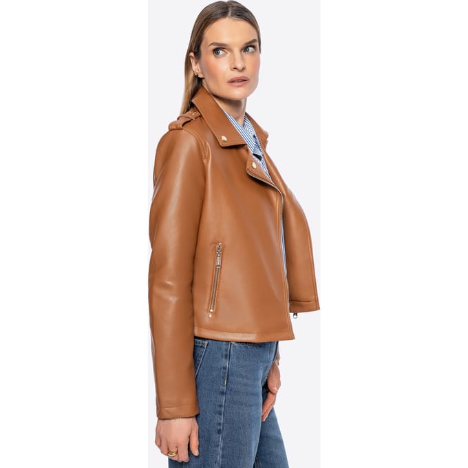 Wittchen Dames bikerjack van eco-leer met klinknagels, bruin