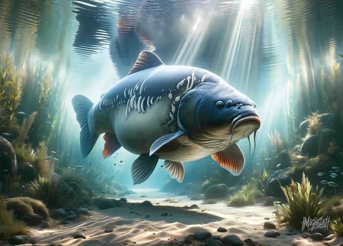 Visposter Imagine Slash Carp Art Sunbeam Mirror 70 x 50 cm Karper Poster Karperposter Vis Poster