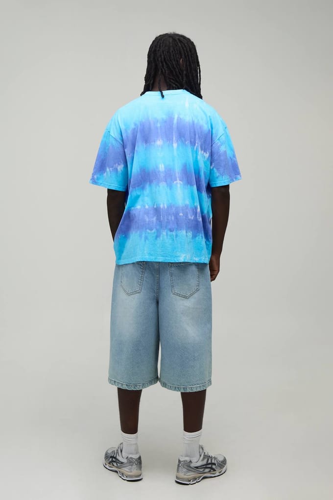 Oversized Gestreept Tie-dye T-shirt | Blue | Size Large