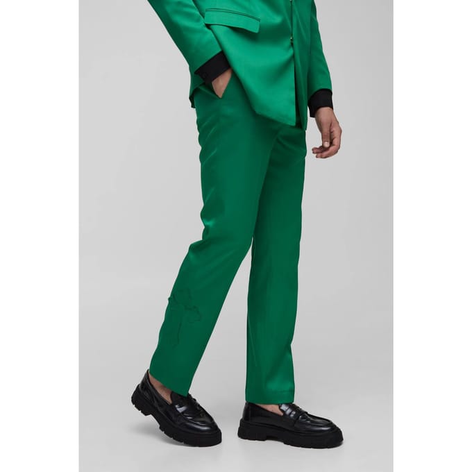 Straight Fit Cross Applique Suit Trouser | Green | Size Small