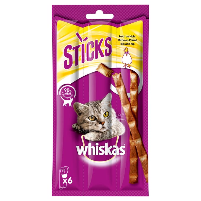 14x 36g Whiskas Sticks Rijk aan Kip Kattensnacks