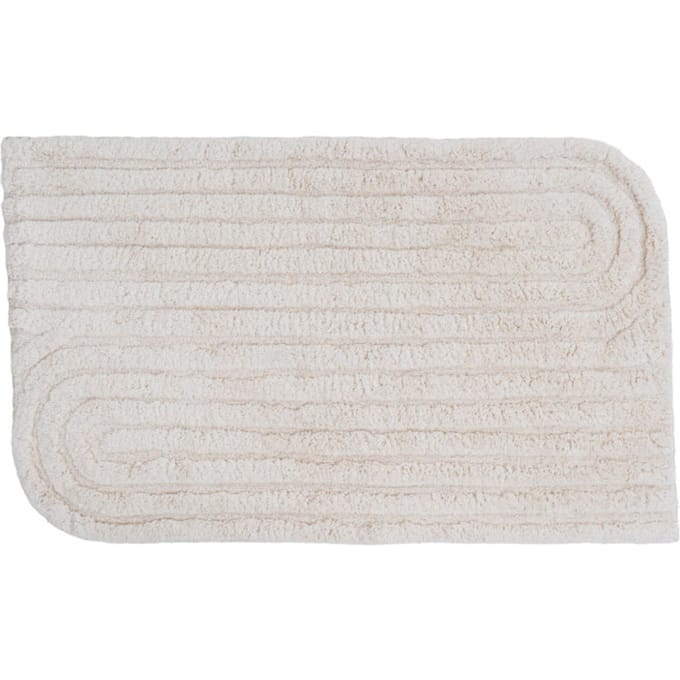 Badmat Benja - Creme 60 x 100 cm - Katoenen Badmat met Getuft Lijnenspel