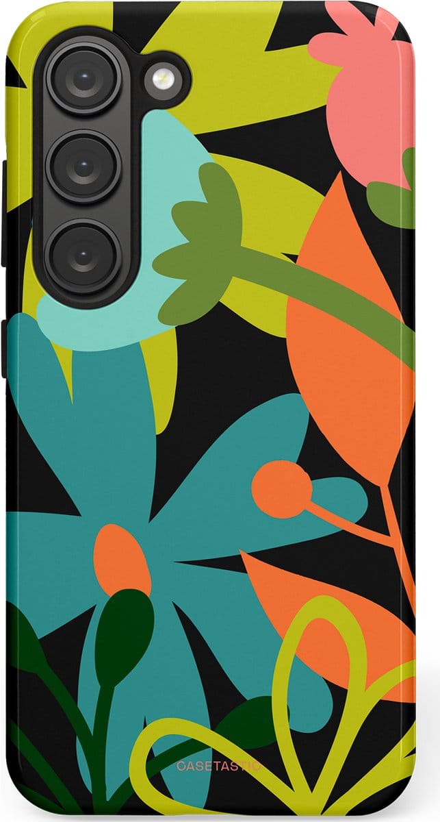 Casetastic hoesje geschikt voor Samsung Galaxy S23 - Dubbellaagse bescherming - Botanisch Feest - Fashion Case - Zwart Olijfgroen Goud Petrol