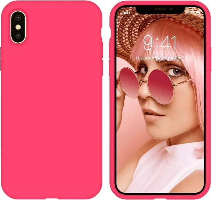 Solid hoesje Soft Touch Liquid Silicone Flexible TPU Cover - Geschikt voor: iPhone X / XS - Donkerroze