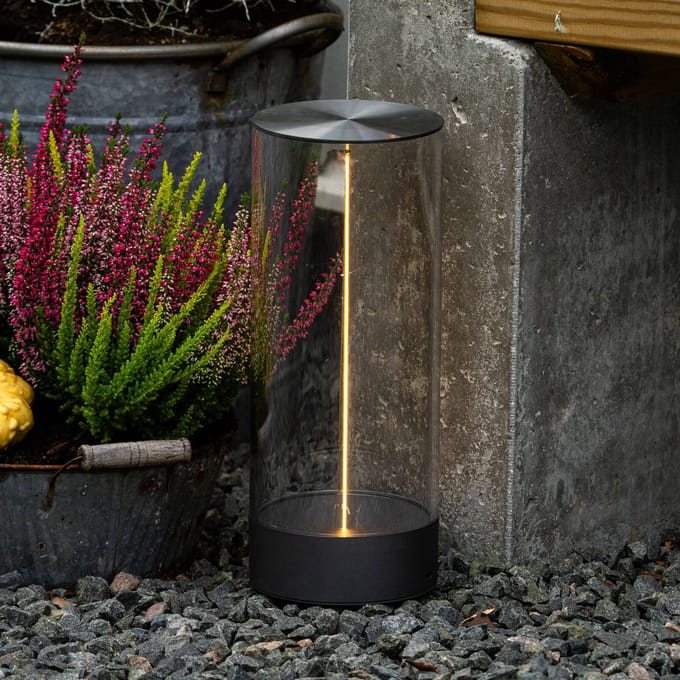 Konstsmide LED tafellamp Edison, hoogte 32 cm, grijs/helder, IP54