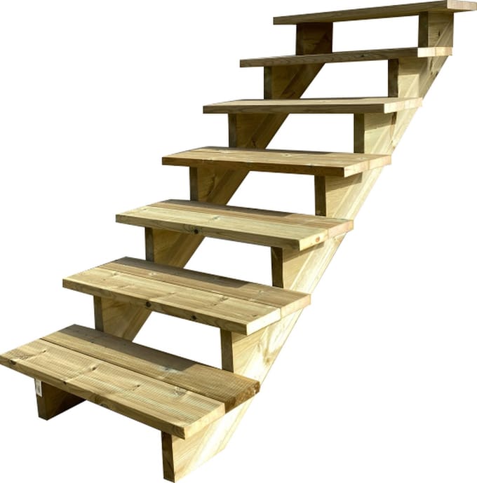 BERLIN Houten Buitentrap - 7 Open Treden 122 cm Hoog - 100 cm Breed